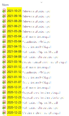 exemple de rangement de dossiers datés dans Windows